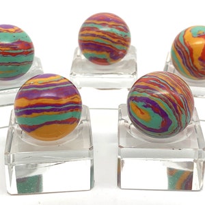 16mm Rainbow Layered Sand Game Glass Player Marbles Single or Pack of 5 (5/8") Red Orange Purple Cyan Blue Swirls Discontinued Decor Crafts