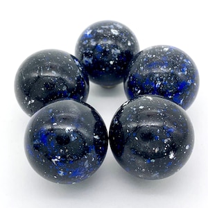 25mm &quot;Galaxy&quot; (1&quot;) Glass Marble Shooters Packs of 5 Opaque Black w Green, Blue & White or Blue and White Specks Decor Games Crafts Art Work