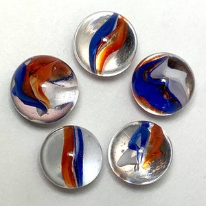 16mm (5/8th inch) Red, White and Blue Cat's Eye Glass Player Marbles Set of 5 Vacor New for 2020!!