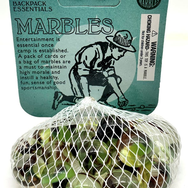 NEW for 2023! Net Bag of 21 Adventurer's Glass Marbles Clear w/ Swirls of Brown Black & Green House of Marbles by Vacor (Same as Gecko)