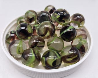 NEW FOR 2025! 16mm Bigfoot Marble ~5/8" Glass Players Pack of 5, 25, or 100 Clear with Brown and Green Swirls Vacor Decor Commando Gecko