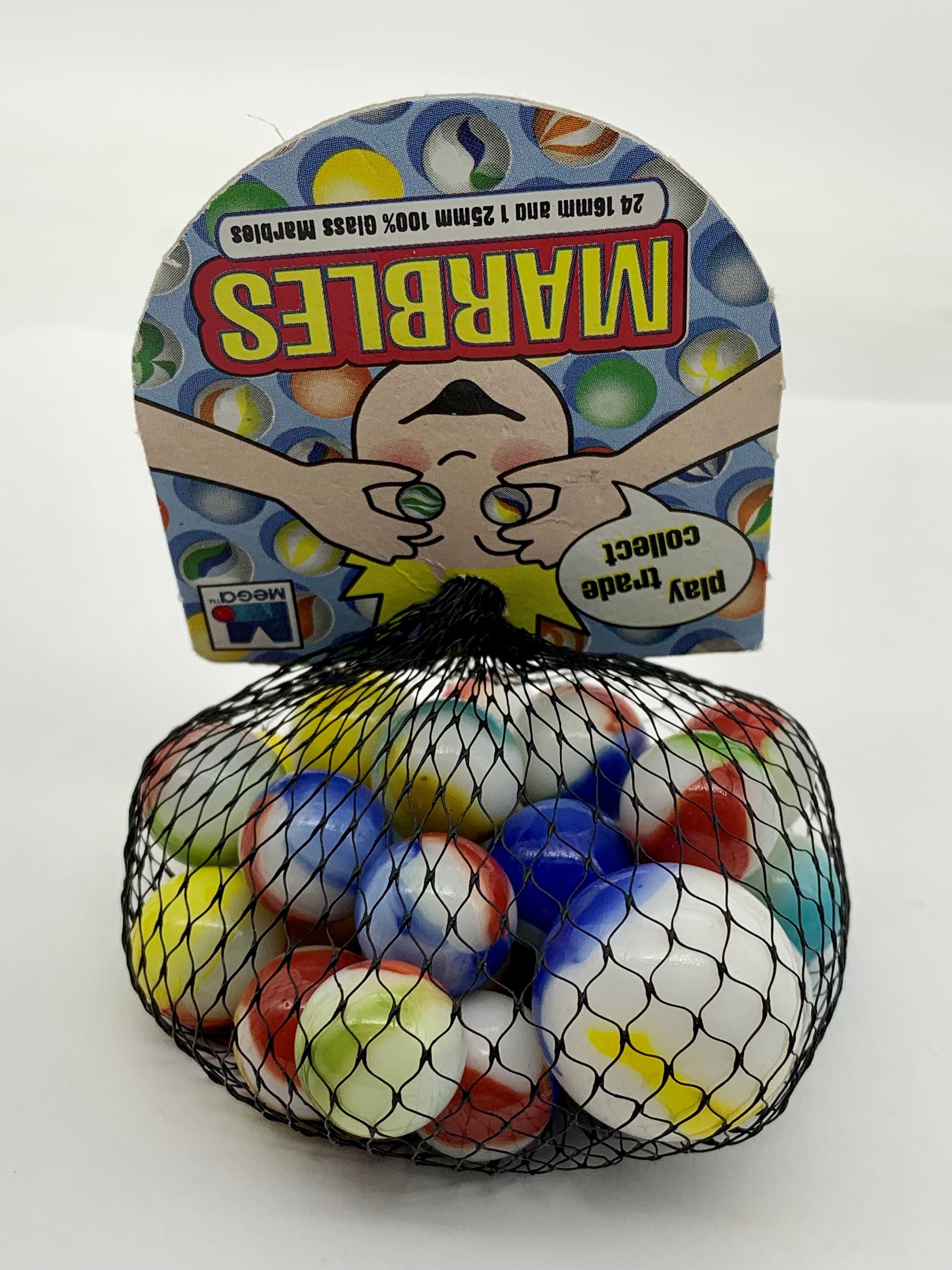 Net Bag of 25 Classic Agate Glass Mega Marbles Early Edition White W ...