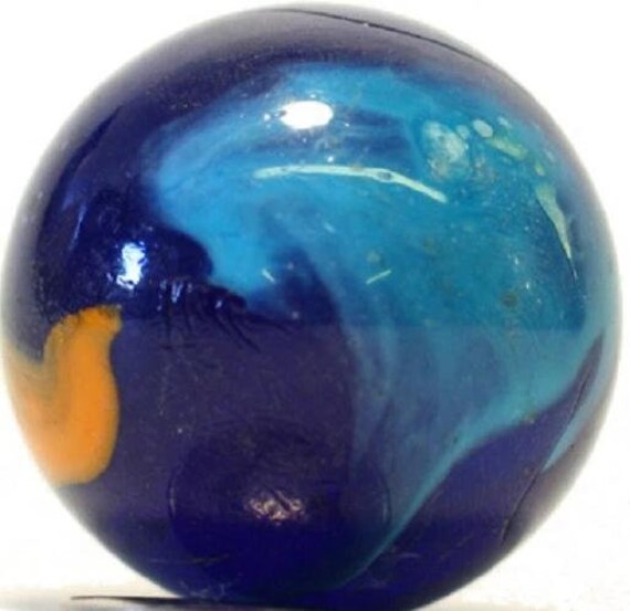 1 STINGR AY Glass Marble 2" 50mm Toebreaker New Clear blue w/white swirls 