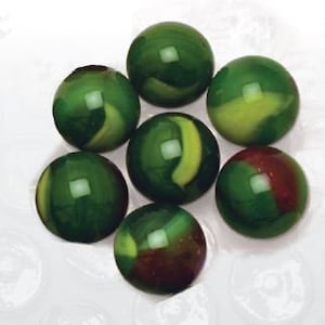 14mm &quot;Dragon&quot; Bulk Pk 50 or 100 Board Game Player Glass Marbles (9/16&quot;) Dark Green w/ Red & Yellow Swirls Chinese Checkers Vacor Crafts