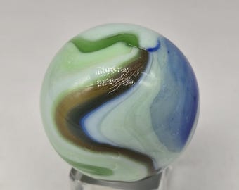 42mm "Monet" Glass Marbles (1.65") Shooters -Mint Green w Dark Blue & Green Swirls Games Décor Yard Art Crafts Party Favors