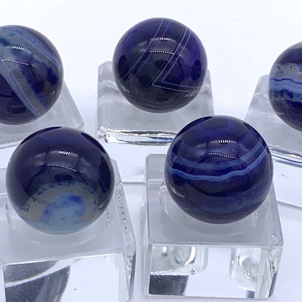 16mm Dark Blue Lace Agate Stone Game Player Marbles Mineral Single or Pk of 5 (5/8") Deep Blue w White Bands Discontinued Decor Favors