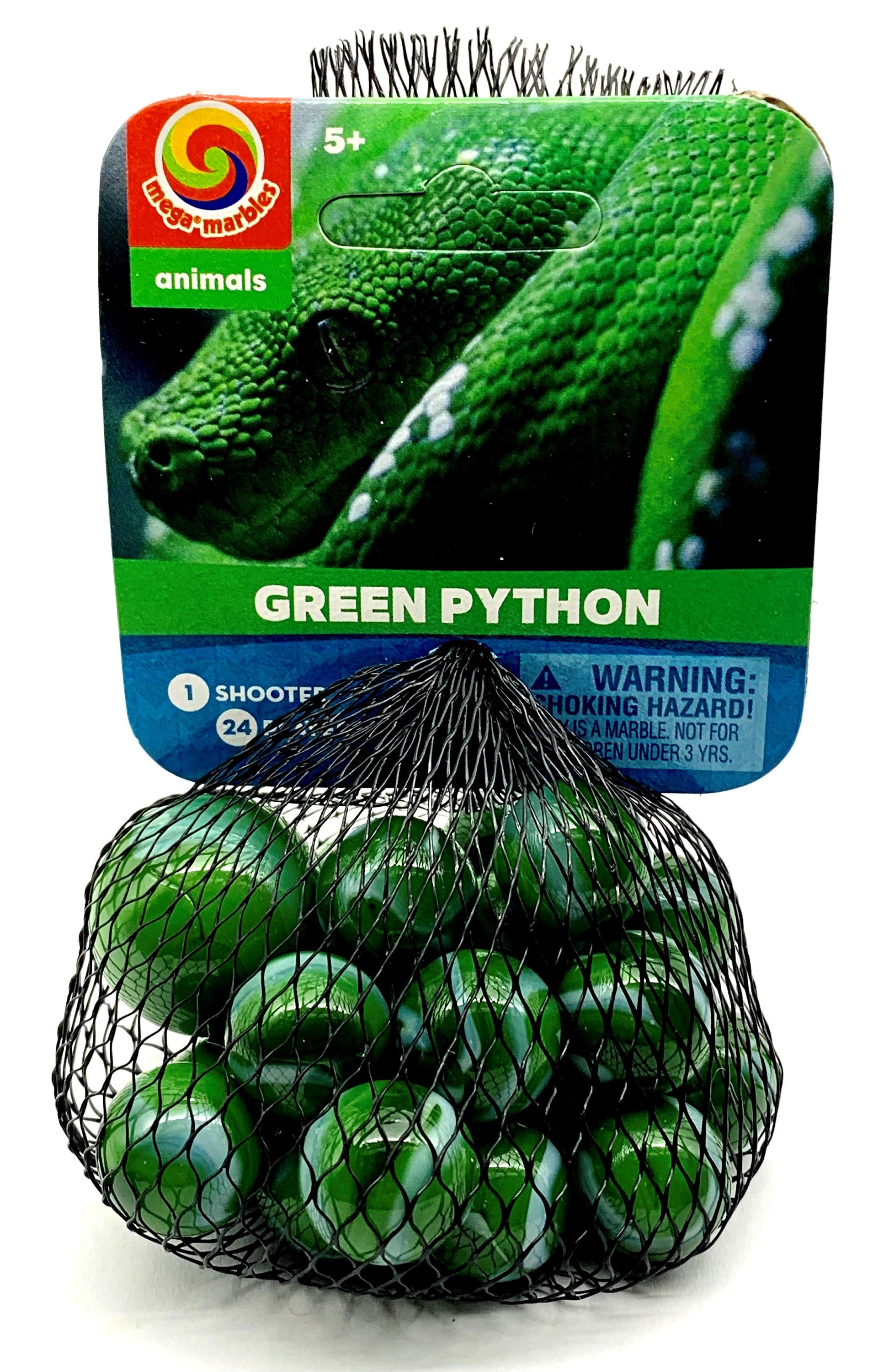 NEW for 2023! Net Bag of 25 Green Python Glass Mega Marbles by