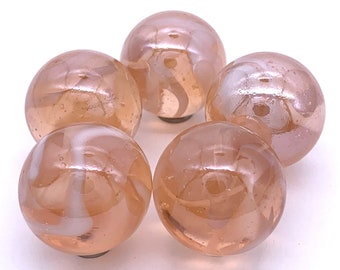 25mm Medusa Jellyfish 1" Mega Marbles Glass Shooters Pk 5 Transparent Iridescent Pink w White Swirls Vacor Decor Crafts - Quantity Discount