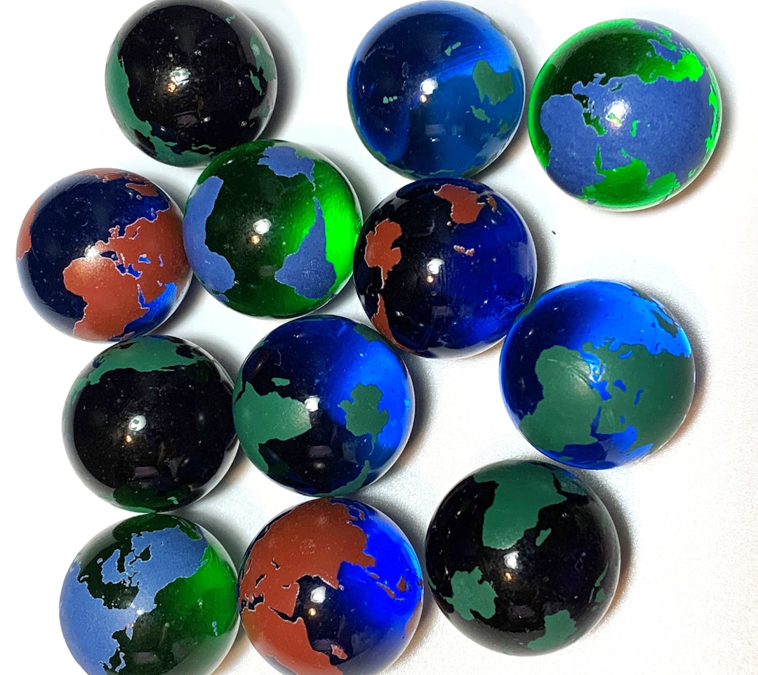 New for 2022 22mm Handmade Art Glass Marbles Set of 12: 4 Riptide, 3  Pollination, 3 Doodles, 2 Insignia 1 of Each New Color and Design. 