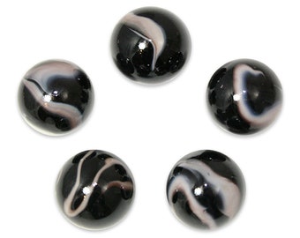 22mm Zebra Glass Marble Shooters (7/8th") - Pack of 5 Black w White Swirls Games Décor Yard Art Crafts Party Favors