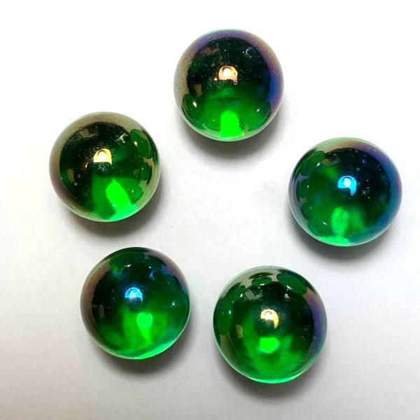 16mm Lustered Emerald Green Player Marbles (5/8th Inch) Pack of 5 Iridescent Glass