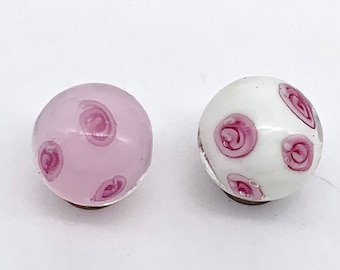 New for 2024! 22mm English Rose Handmade Art Glass Player Marbles  Choice of Singles or Sets of 2 or 3 / Pink or White w Roses 5/8"