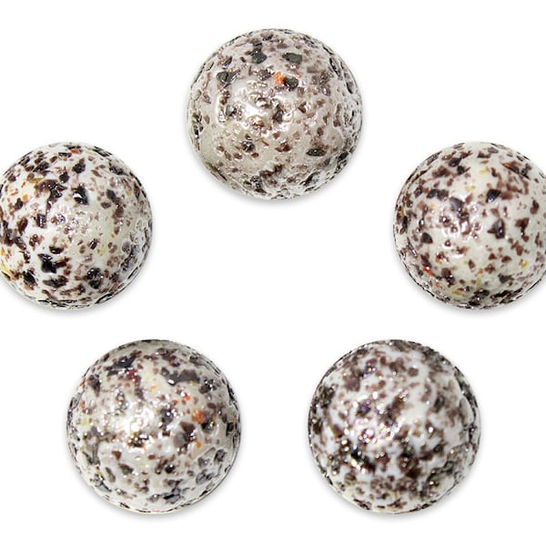 16mm "Snow Leopard" (5/8th") Marble Players - Pack of 5 Iridescent White with Brown Frit Mega Marbles Retired Vacor