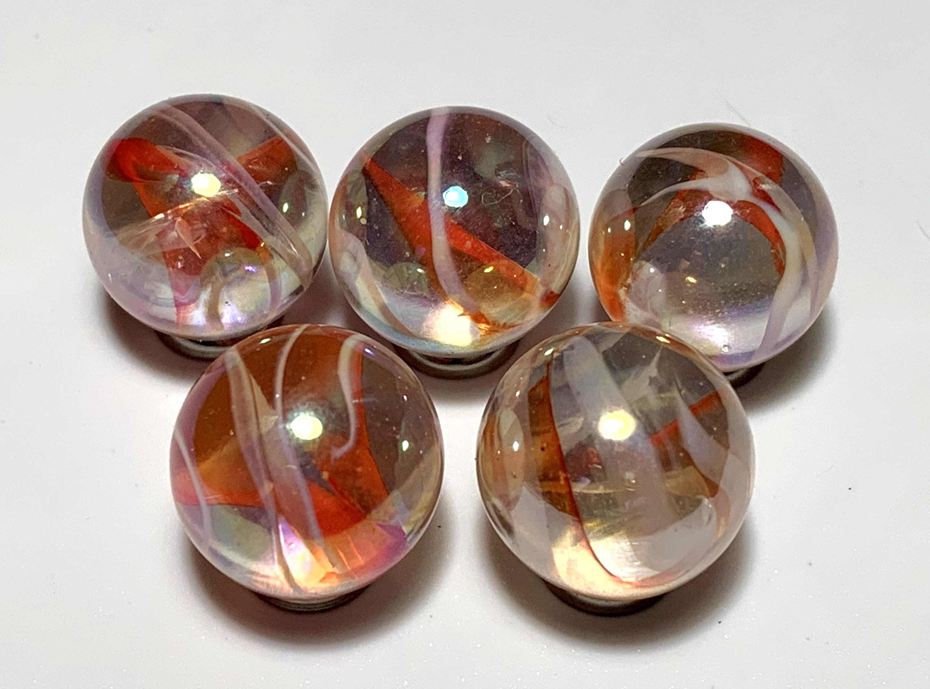 MASU★MARBLE GLITTERS RARE! 16mm Mango Twist Glass Mega Marble Players 5/8th Inch