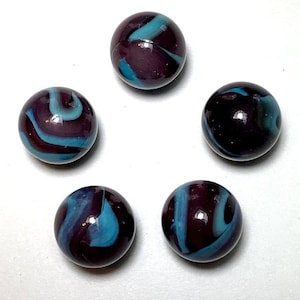 16mm 5pk Werewolf Glass Marble Players (5/8th inch) Rare Retired Opaque Dark Brown w Turquoise Swirls Vacor Arts Crafts Games Decor Favors