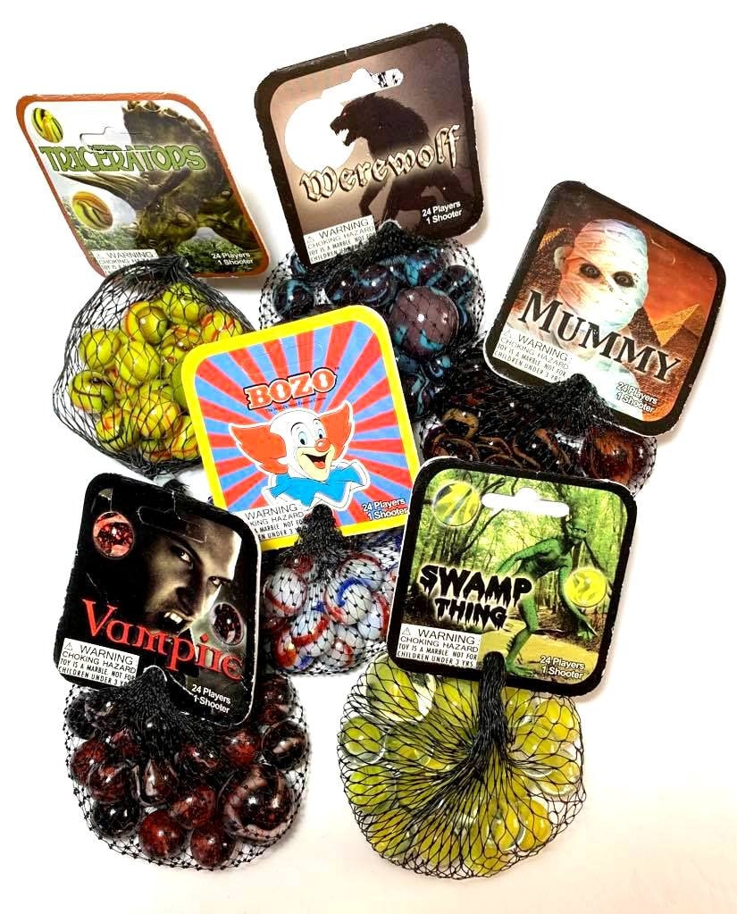 6 Net Bags of Rare Marbles 25 per Bag - Vampire, Werewolf, Swamp