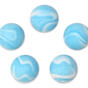 16mm Pack of 5 "Frostberry" (Beluga Whale) 5/8th" Glass Marble Players Matte Light Blue with White Swirls Vacor 2011-2015 RETIRED!