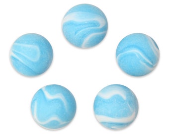 16mm Pack of 5 &quot;Frostberry&quot; (Beluga Whale) 5/8th&quot; Glass Marble Players Matte Light Blue with White Swirls Vacor 2011-2015 RETIRED!