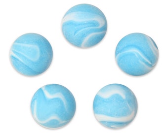 16mm Pack of 5 "Frostberry" (Beluga Whale) 5/8th" Glass Marble Players Matte Light Blue with White Swirls Vacor 2011-2015 RETIRED!