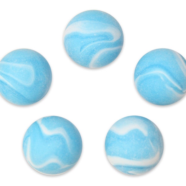 16mm Pack of 5 "Frostberry" (Beluga Whale) 5/8th" Glass Marble Players Matte Light Blue with White Swirls Vacor 2011-2015 RETIRED!