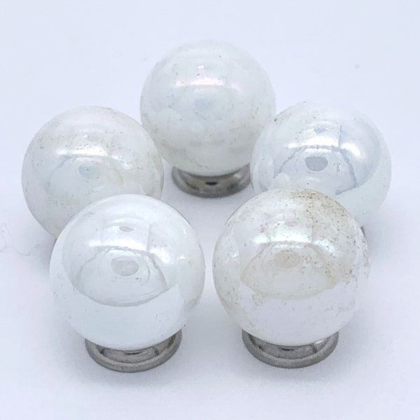 16mm Glossy Pearly Glass Player Marbles (5/8th") Your Choice: Pack of 5 Opalescent White or Pack of 5 Very Light Pink Lustered Crafts Decor