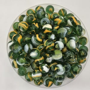 16mm "Jungle" Bulk Pack of 50 or 100 Player Glass Mega Marbles (5/8th") Translucent Green Base with Orange & White Swirls Crafts Decor Vacor