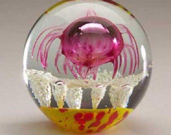 Glow in the Dark Paperweight 3.25 Inch Pink Jellyfish Globe