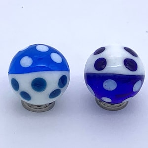 New for 2023! Splotch 16mm Handmade Art Glass Player Marbles (5/8&quot;) Pk of 2 Colors or Single Light Blue or Dark Blue & White w Dots Vacor
