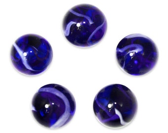 16mm Neptune Glass Marble Players Pack of 5 Translucent Deep Blue w/White Swirls Vacor Party Favors Decor Games Arts Crafts