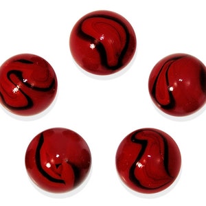 16mm Ladybug 5/8" Glass Marble Players Pack of 5 Red with Black Swirls Vacor