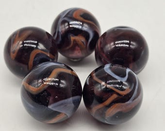 NEW FOR 2025! 25mm Rocket ~1" Glass Shooter Marbles Pack of 5 Translucent Purple Base with Orange & White Swirls Vacor Decor Space Themed