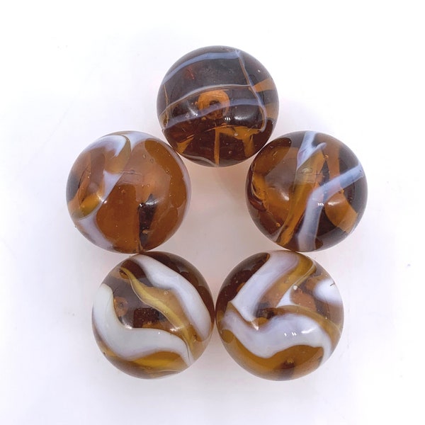 16mm "Caramel Latte" Pack of 5 - (5/8th inch) Player Glass Marbles Translucent Light Golden Brown w Opaque White Swirls Vacor