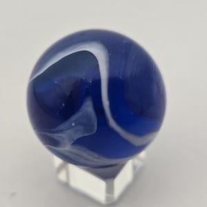 SALE! 42mm Mammoth Blue Jay 1.65" Glass Mega Marble Translucent Dark Blue with White and Blue Swirls Vacor Decorating Games Crafts Artwork