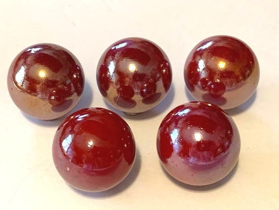 16mm Pk of 5 Lustered Opaque Ruby Glass Player Marbles Vacor