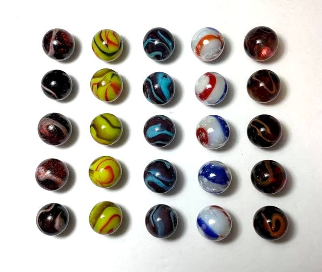 25 of 16mm (5 of Each) Glass Player Marbles in 5 Rare Styles