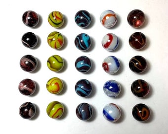 25 of 16mm (5 of each) Glass Player Marbles in 5 Rare Styles - Vampire, Triceratops, Werewolf, Bozo and Mummy RETIRED! Mega Marbles