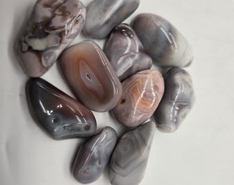 Pack of 2 Pink Botswana Agate Tumbled Stones ~ 1.5–1.75 Inch Polished Crystal Rocks ~ Healing Stones, Mineral Specimens w Info Card