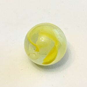 16mm Banana Swirl Early Edition Glass Player Marbles Choice of Single or Pk 5 Clear Base w Yellow & White Swirls Retired Vacor Mega Marbles image 4