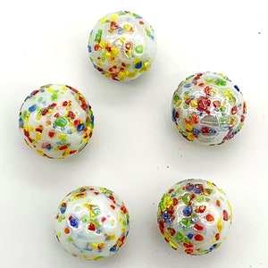 16mm "Meteor II" Pack of 5 Glass Marble Players (5/8th") by House of Marbles White w Multicolored Flecks Vacor Decorating Games Crafts Art