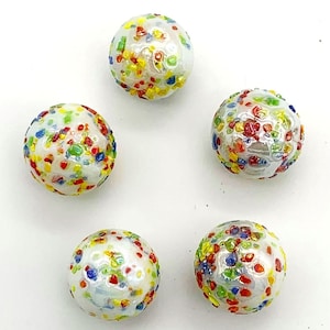 16mm "Meteor II" Pack of 5 Glass Marble Players (5/8th") by House of Marbles White w Multicolored Flecks Vacor Decorating Games Crafts Art