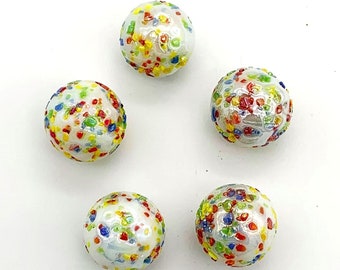 16mm "Meteor II" Pack of 5 Glass Marble Players (5/8th") by House of Marbles White w Multicolored Flecks Vacor Decorating Games Crafts Art