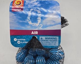 NEW FOR 2025! Air Net Bag Glass Marbles 24 16mm player marbles and 1 25mm shooter Light Blue with White Swirls Nature Science Themed Breathe