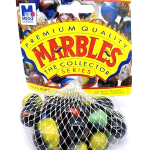 Black Panther Collector Series Net Bag Yellow Header 25 Vintage Glass Marbles by Vacor/Mega Marbles 24 Players 1 Shooter Blk Blu Grn Red Ylw