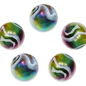 16mm Milky Way Players Pk of 5 Iridescent Metallic Glass Mega Marbles with White Swirls (5/8th") Vacor Decorating Games Crafts Artwork Vacor