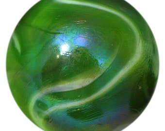50mm/2 Inch "Fungus" Glass Toebreaker Marble Iridescent Green with White Swirls Includes Stand Decorating Games Crafts Art Work