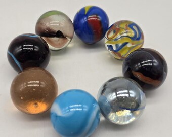 NEW FOR 2025! 16mm 5/8'' Set of 8 Glass Player Marbles: Air, Rocket, Astronaut, Bigfoot, Great White Shark, Atom, Molecule, Axolotl
