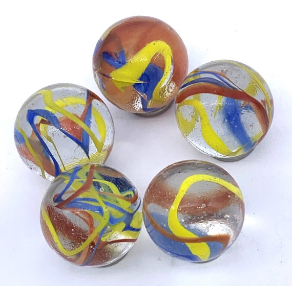 16mm Rooster Glass Player Marbles (5/8 inch) Translucent Red with White  Swirls Vacor Party Favors Games