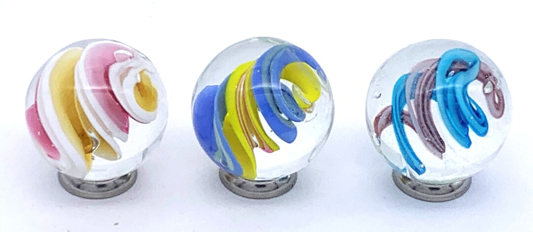Big Game Toys: Set Of 2 RINKY-Dink Handmade Art Glass Marbles - Orange Blue Green Lattice Design