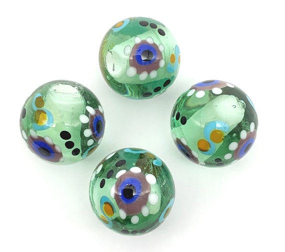 Lot De 100 Billes En Verre Jaune-Vert 10 Mm Avec Taches Dorées - Déco, Bricolage, Collection
