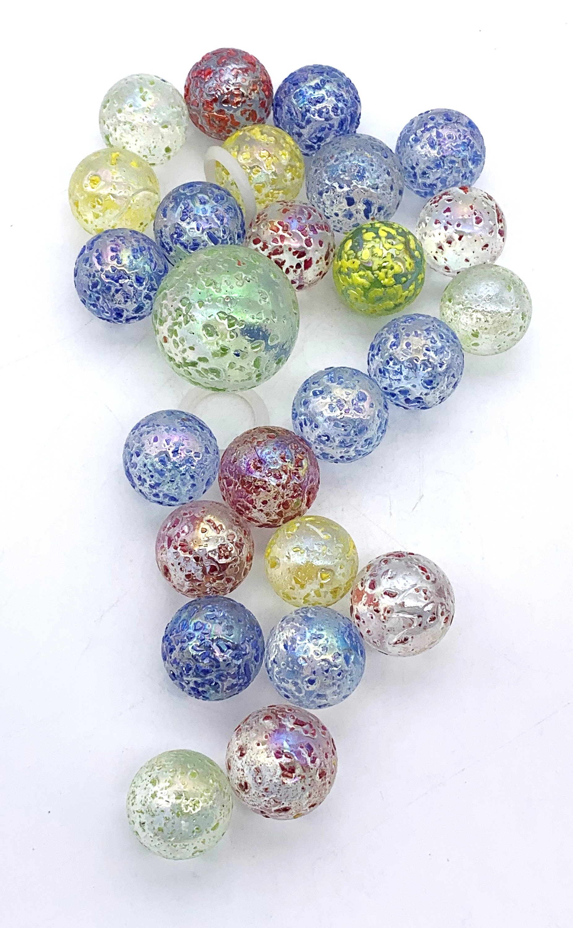 Net Bag 25 "stardust" Glass Mega Marbles 24 Players & 1 Shooter Clear W ...